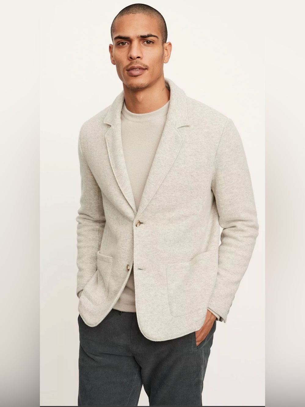 Vince Men's XXL Light Gray Textured Wool Fleece Relaxed Fit Blazer